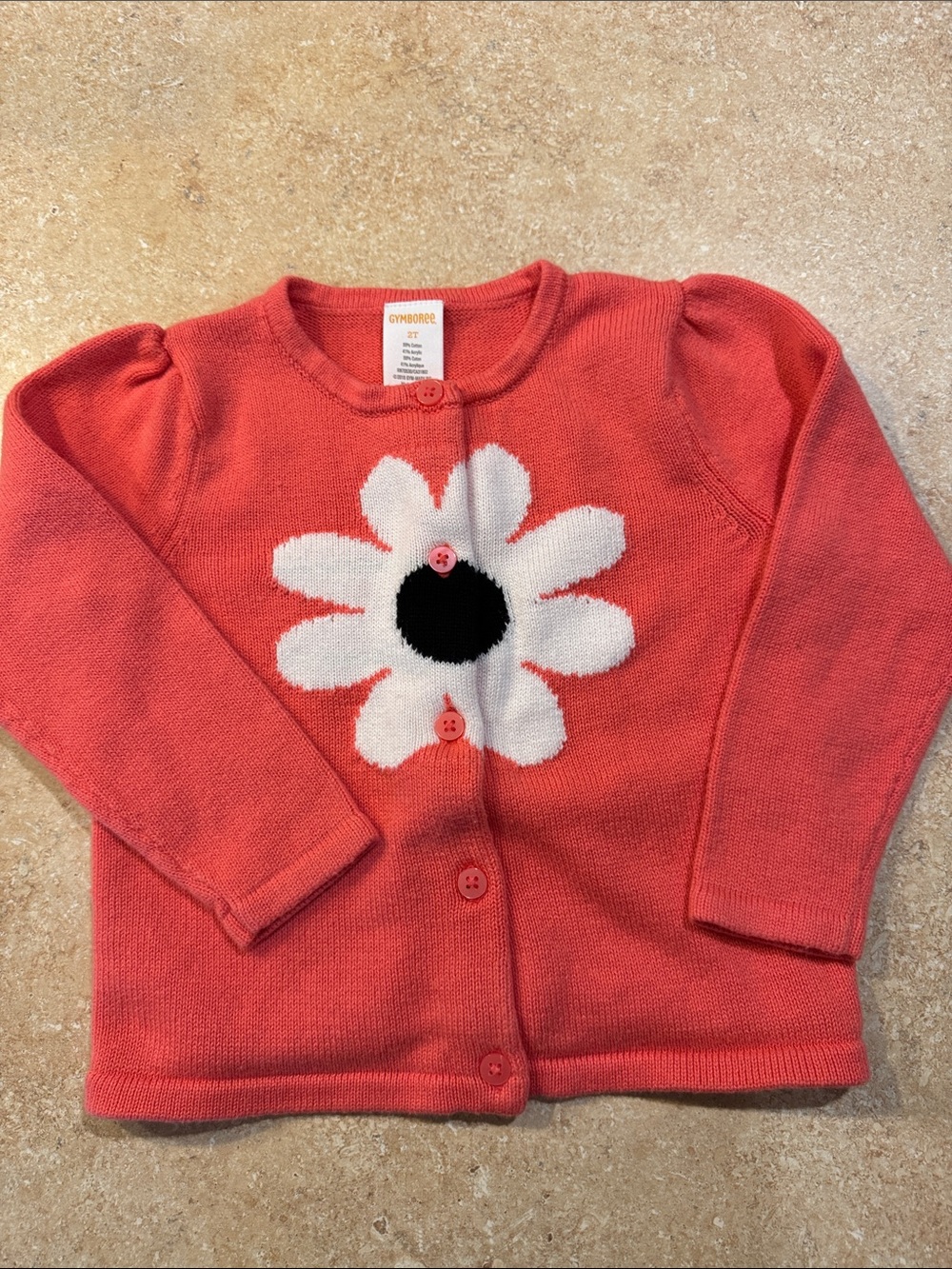 Gymboree Coral Knit Cardigan with White & Navy Daisy
